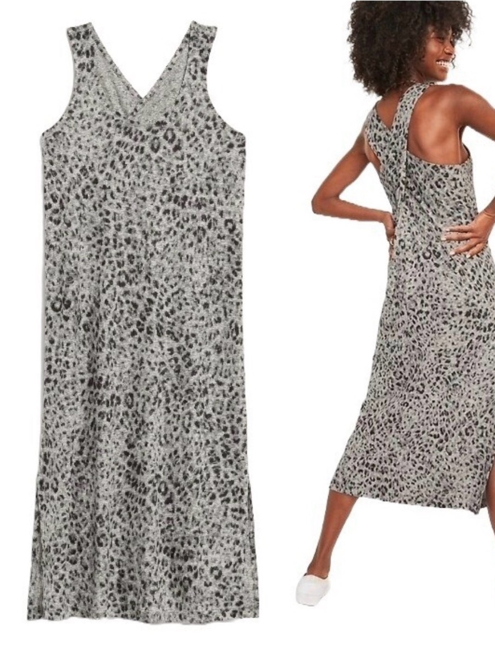 Old Navy Grey Leopard Print Midi Dress